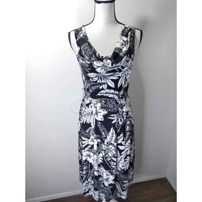 Modcloth Liza Luxe Black & White Tropical Floral Drape Neck Sleeveless Dress S