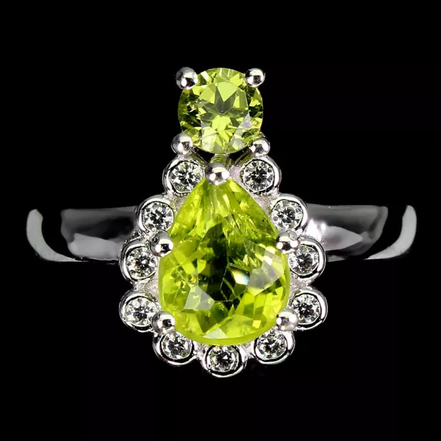 Non Chauffé Poire Vert Péridot 8x6mm Simulé Zircone 925 Bague en Argent Taille 6