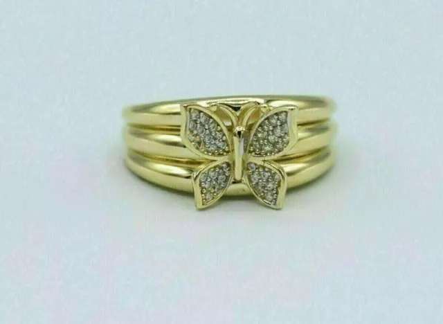 Bague de mariage papillon en diamant simulé taille ronde 2 ct plaquée or...