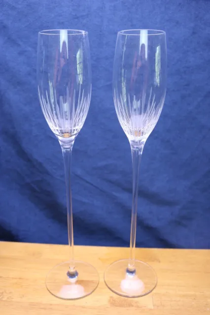 13 " Long Stemmed Wine Glasses Vertical Cuts in Bowl Set of 2 Super Tall Slender