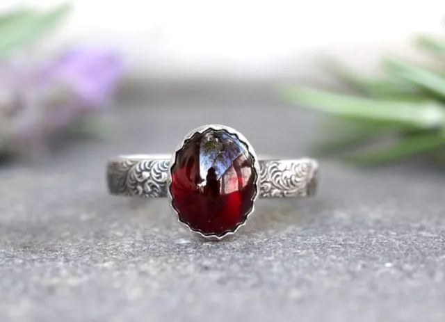 Oval Cut Natural Garnet 925 Sterling Silver Antique Engagement Ring For Women