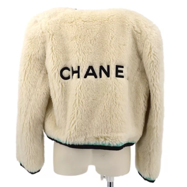 Chanel 94A #40 Fur Jacket Coat Long Sleeve Black Ivory Blue 89068