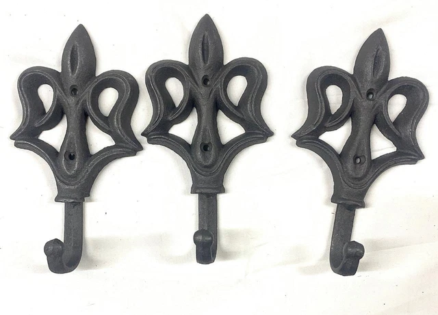 Vtg Lot 3 Cast Iron Key Rack Wall Hooks Coat Hat Robe Towel Hangers Antique Styl