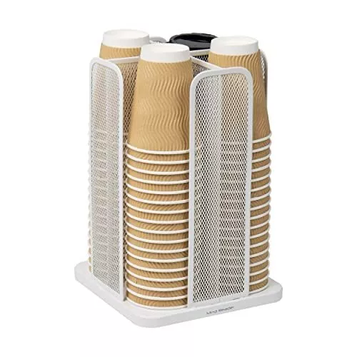 Carousel Cup And Lid Organizer 4 Compartment White Metal Mesh 8" L X 8" W X
