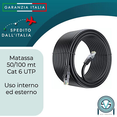 CAT MATASSA 50/100 MT METRI CAVO DI RETE UTP CAT 6 LAN ETHERNET INTERNET USO ESTERNO 