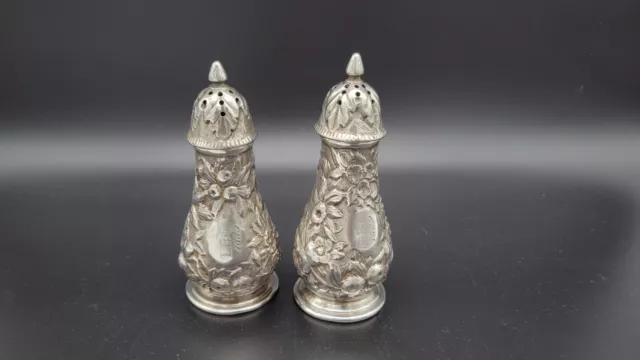 Antique 1889 Sterling Silver Repoussé Floral Salt & Pepper Shakers, 143 grams