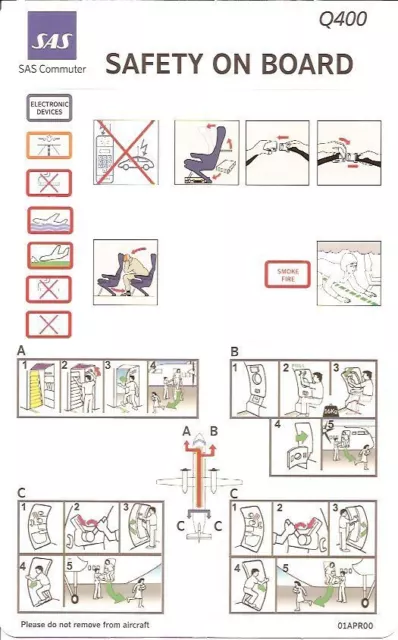 Safety Card - SAS Commuter - Q400 - 2000 - NO Green Line version (SC440)