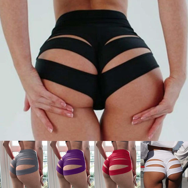 Damen Pure Color Pole Shorts Kurze Knicker Cut Out Höschen Tanzbekleidung @`