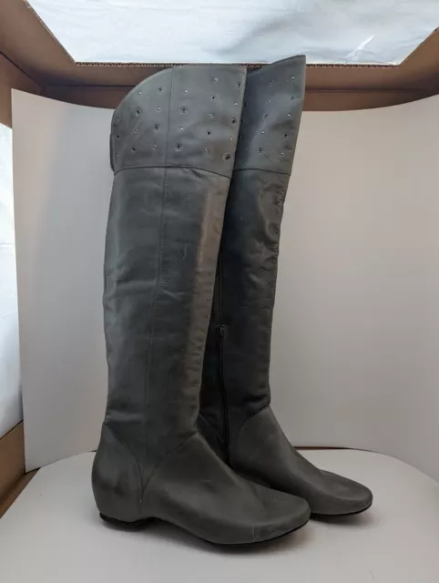 Kenneth Cole Reaction 9.5 Over the Knee High Leather Grey Womens Boots
