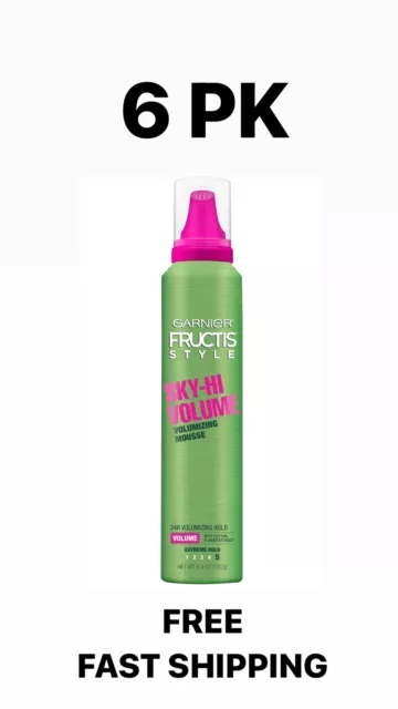 6 -Pack Garnier Fructis Style Sky-Hi Volume Volumizing Hair Mousse, 6.4 Ounce