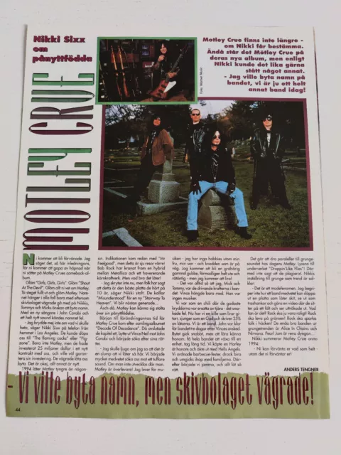 MOTLEY CRUE NIKKI SIXX article/clippings Swedish magazine OKEJ.