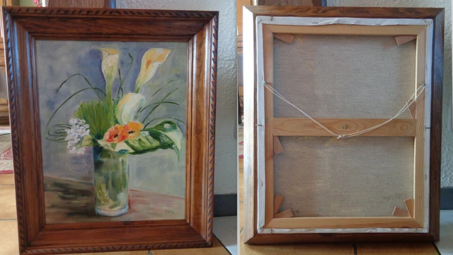 TABLEAU HUILE SUR Toile Nature Morte Vase Bouquet De Fleurs Lys Signe B ...