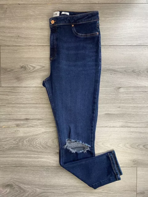 New Look Hallie Disco Dark Blue Denim Ripped Skinny Jeans Women’s UK 16 EU 44