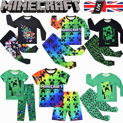 Kids Boys Girls Minecraft Clothing T-shirt&Pants Long Sleeve Pyjamas Suit NEW UK