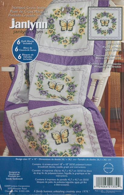 Janlynn gestempelter Kreuzstich Quilt Blöcke 18""x18"" 6/Stück Stiefmütterchenkranz -21-1332