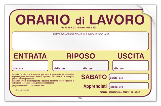INF135- Cartello Orario di lavoro