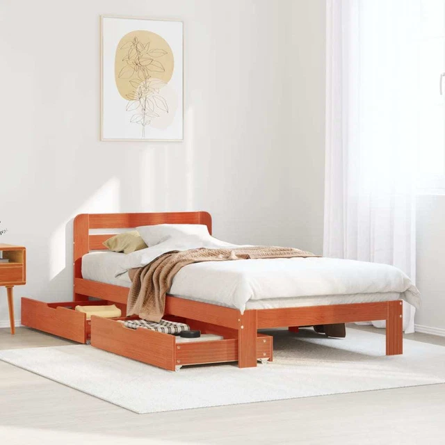 BED FRAME WITHOUT Mattress Wax Brown 90x200 cm Solid Wood Pine vidaXL £