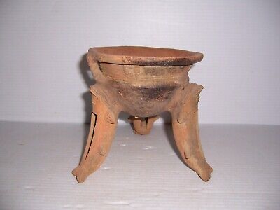 Pre-Columbian Panama Pottery Tripod Fish Rattle Leg Vessel Jar 6 1/4" Tall 3