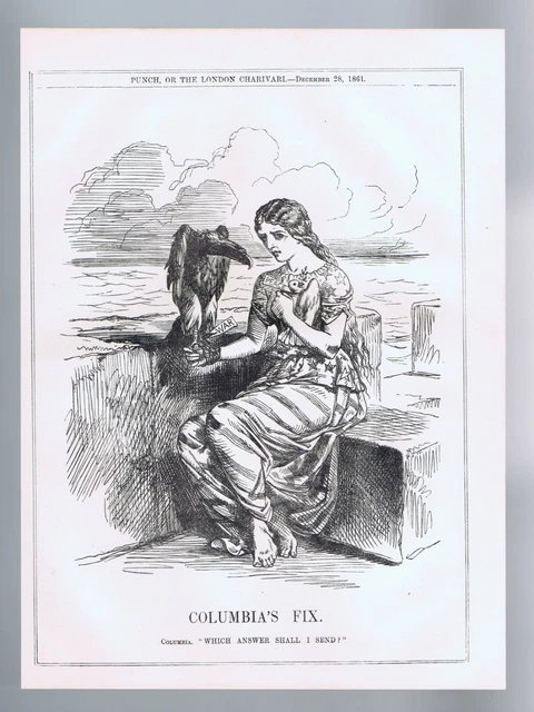 1861 Original US Civil War Cartoon British View "Columbia's Fix" War or Peace
