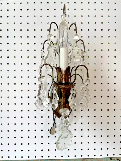 French Louis Xv Style Dark Iron Bronze Crystal 1 One Arm Wall Light Sconce
