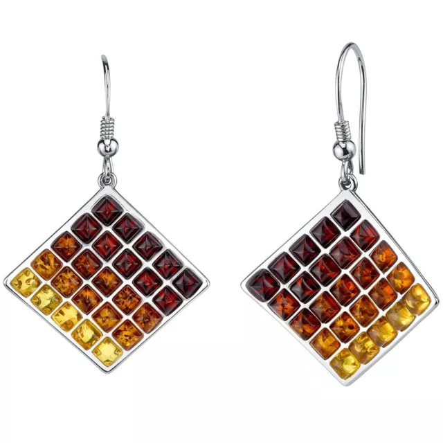 Genuine Baltic Amber Waffle Pattern Earrings in Sterling Silver