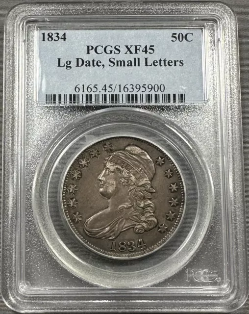 1834 Capped Bust Half Dollar 50c - PCGS XF45 - Lg Date, Small Letters