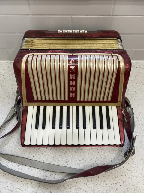 Hohner Student  Ii 26 Key 12 Bass Accordion With Case Tested + Works! Rare