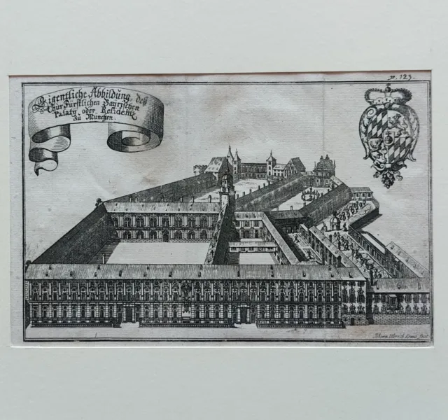 Kupferstich Residenz München 1705 Johann Ulrich Kraus Churbayerischer Atlas Ertl
