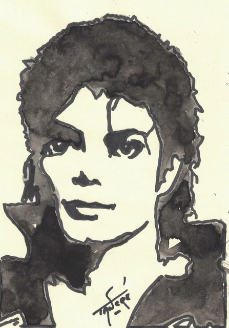 ORIGINAL PORTRAIT OF Michael JACKSON (Black & White) Felt & Watercolor