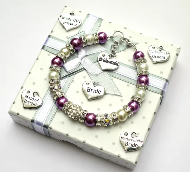 Personalised Bridesmaid Bride Wedding Flower Girl Birthday Gift Charm Bracelet