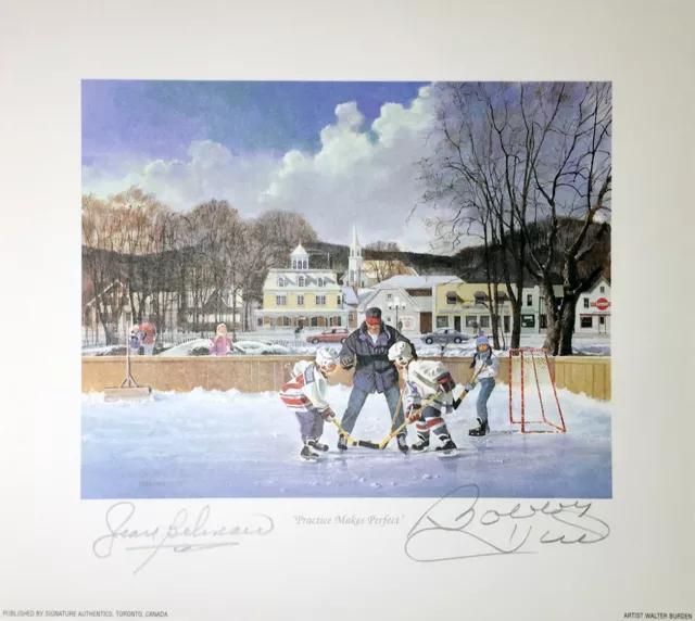 Signed Bobby Hull and Jean Beliveau Litho - Chicago Blackhawks, MTL Canadiens