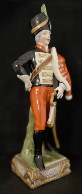 German Dresden Porcelain Napoleonic Military Figurine 9 1/2”