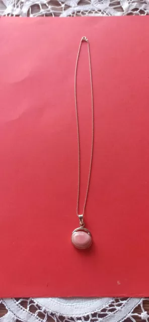 Bijoux ancien joli collier avec pendentif en argent 925 et pierre rose