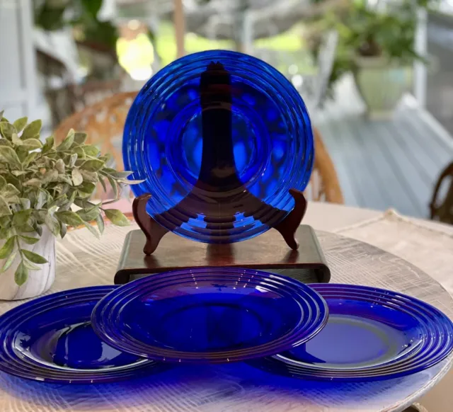 BORMIOLI ROCCO FORUM SAPHIRE COBALT BLUE GLASS SALAD/DESSERT PLATES 8.25" A+cond