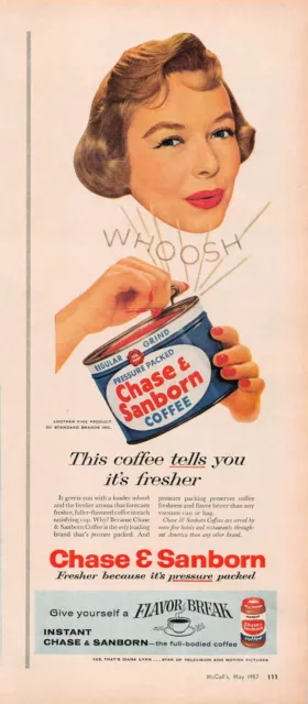 Vtg Chase Sanborn Instant Coffee Tin Can Diana Lynn Print Ad Magazine 1957