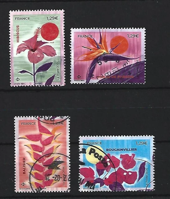 SUPERBE SÉRIE NOUVEAUTÉ fleurs tropicale 2024 oblitérée TTB PCD rond ...