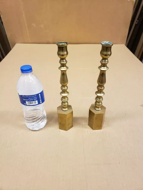 ANTIQUE VINTAGE KOREAN solid heavy brass 8.5 inch candlesticks