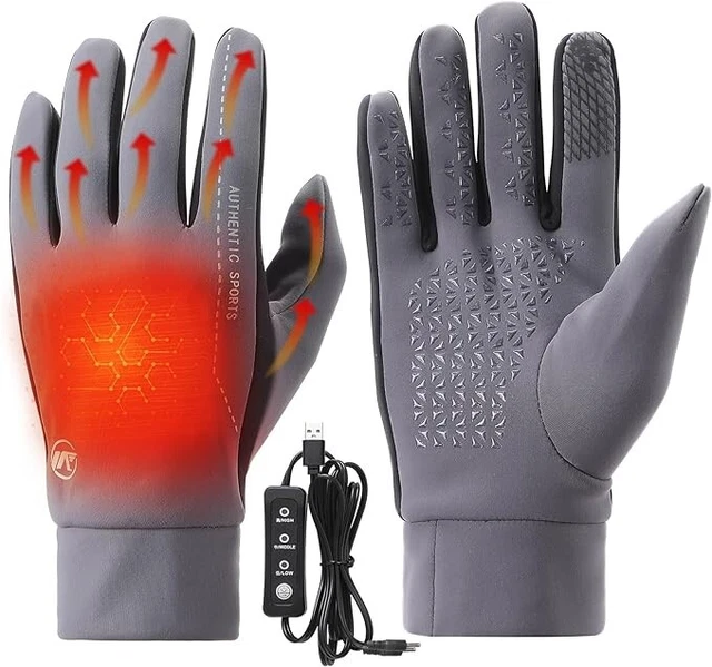 Gants Chauffants USB pour Femmes Hommes, Imperméable, 3 Niveaux Thermiques