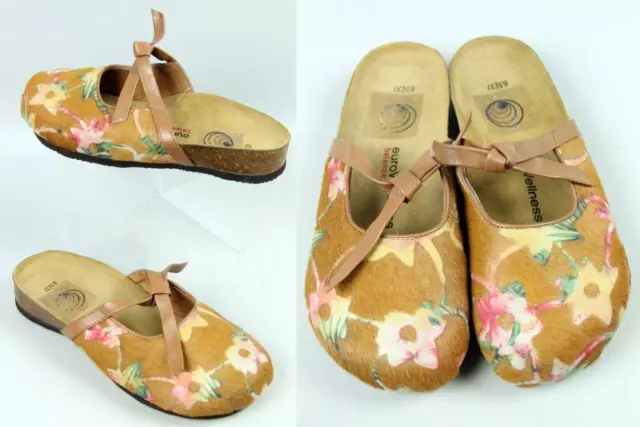 euroWELLNESS Balance Cafl Hair Leather Cork Shoes Mules Slip On Sandals 6.5/37