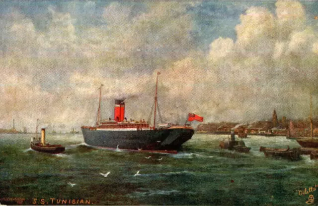 1910s Oilette postcard Allan Line passenger liner SS TUNISIAN
