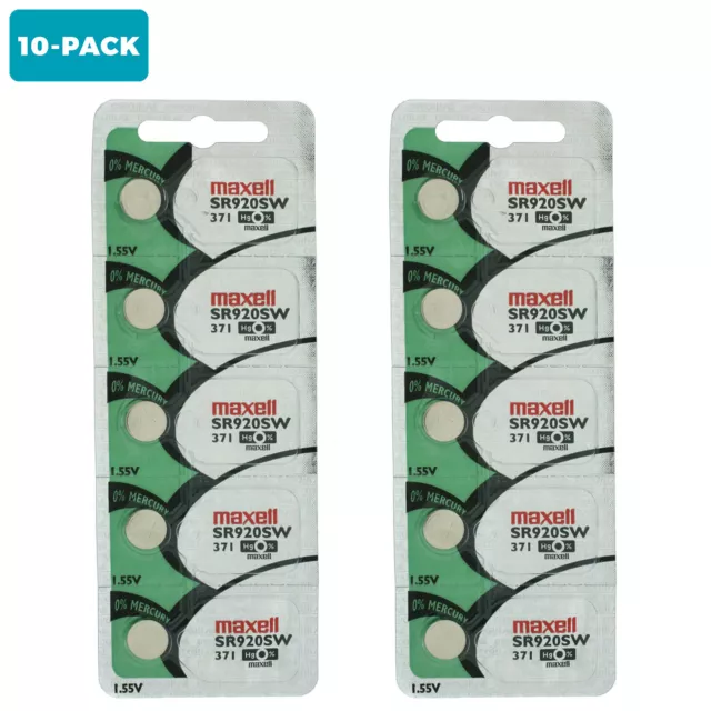 Maxell 371 SR920SW SR920 Silver Oxide Watch Batteries (10 Batteries)