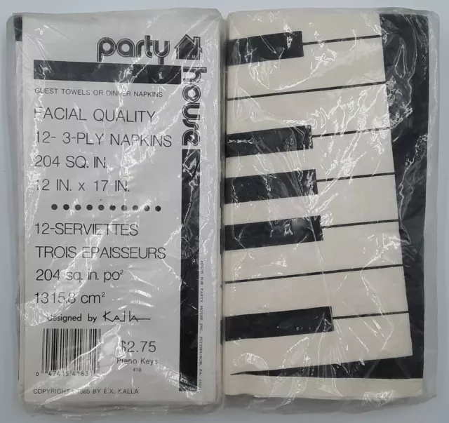 NOS Keyboard Piano keyboard Keys paper 24 Dinner Napkins Party House Kalla 1985