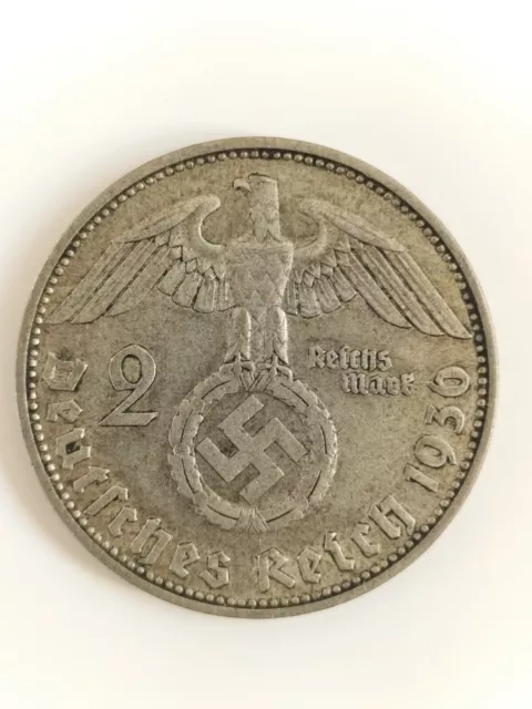 PIECE 2 REICHSMARK 1936  EN ARGENT ALLEMAGNE TROISIÈME REICH  Atelier D Munich