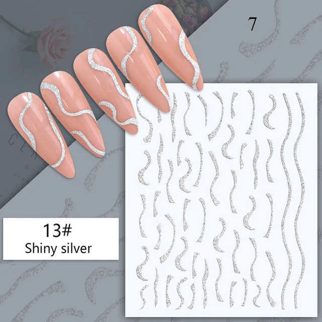 Glitter Diamante 3D Unghie Adesivi Stile Francese Linea Decalcomanie Nuovo Bel -