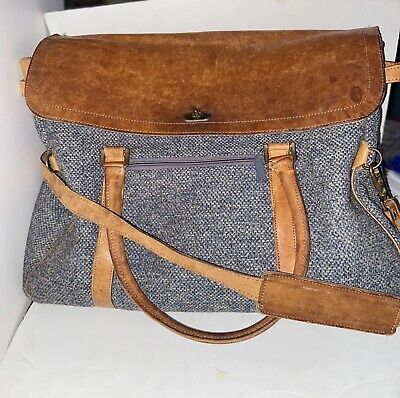 HARTMANN Luggage Tote Bag Carry On Brown Gray Blue Tan Leather Overnight
