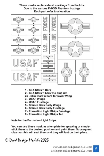 1/72 F-4C/D Phantom II National Insignias Masking for Hasegawa/Fujimi