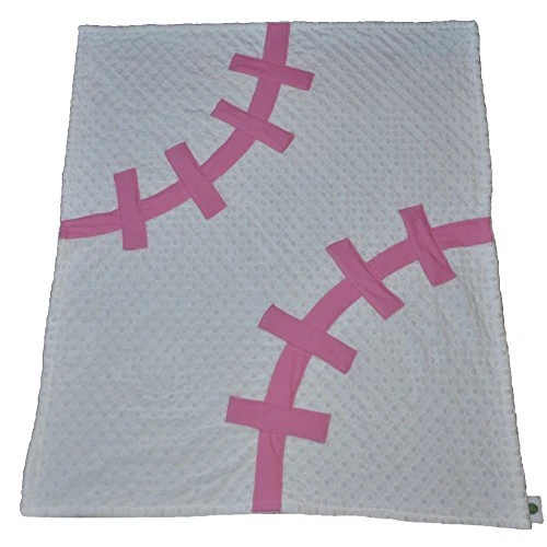 Cozy Wozy Baseball Themed Minky Baby Blanket White/Pink 30" x 36"