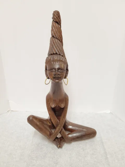 Vintage Hand Carved Tribal Native Art African Woman Figure Statue Wood Carving