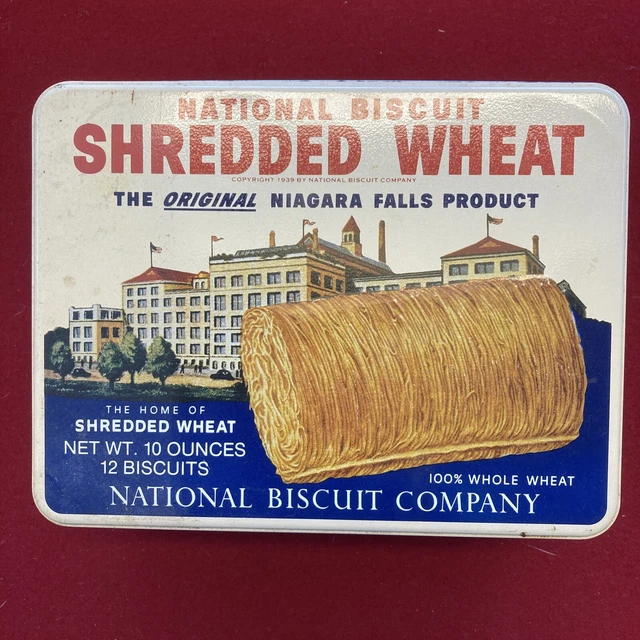 National Biscuit Embossed Shredded Wheat Tin 1987 Reproduction of 1937 Design