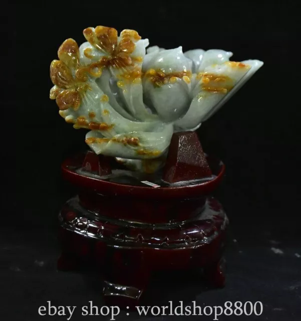 7.2" Old Chinese Dynasty Natural Jadeite Jade Carving Flower Butterfly Statue
